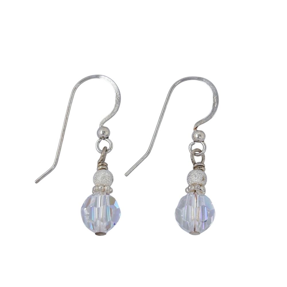 Vintage Sterling Silver 925 AB Aurora Borealis Crystal Drop Earrings